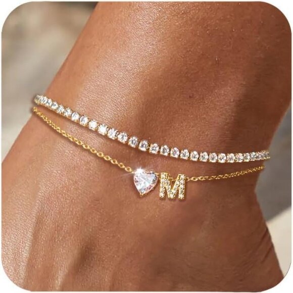 Jewelry - Gold Initial Ankle Bracelets for Women Waterproof 14K Gold Filled Layered Anklet